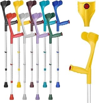 Ossenberg Classic Open Cuff Ergonomic Grip Elbow Crutch – Yellow – Single | Lightweight Height Adjustable Economy Comfort Coloured Forearm Crutch for Adults Men & Women Mobility and Walking Aid