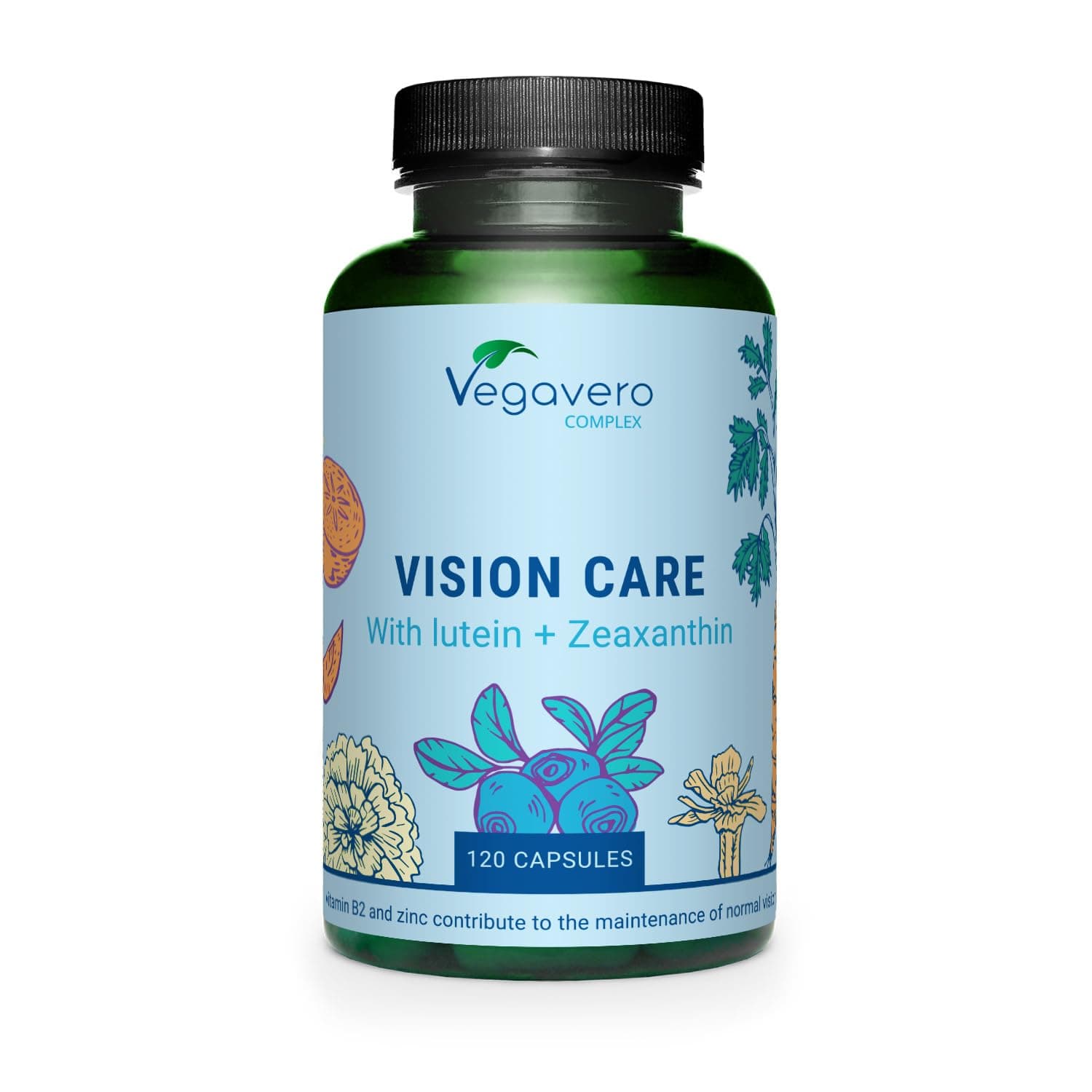 Vegavero Eye Vitamins Supplements | Lutein, Zeaxanthin, Bilberry, Beta Carotene Extracts, Vitamin B2 & Zinc | NO Additives, Lab-Tested | 120 Capsules | Vegan