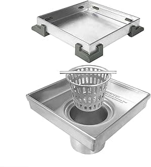 NeodrainZS3T0104 Square Shower Drain with Tile insert Grate, 4-Inch, Brushed 304 Stainless Steel