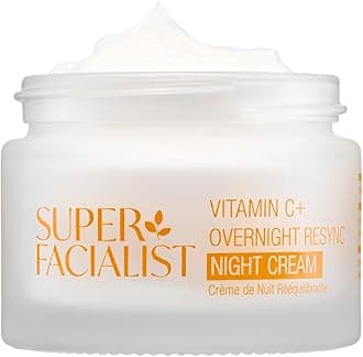 Super Facialist Vitamin C Overnight Resync Night Cream, SleepSmart Complex, Shea Butter, Licorice Extract, Radiant & Youthful Skin, Vegan Friendly, 50ml