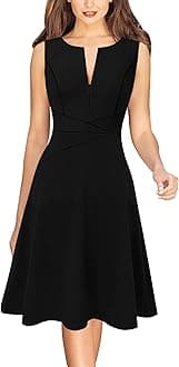 VFSHOW Womens Front Zipper Work Business A-Line Dress Elegant Professional Office Career Church Fit and Flare Skater Dresses