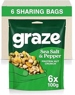 Graze Sea Salt & Pepper Veggie Protein snacks - Vegan Snacks, High in Protein & Fibre - Packaging may vary - (6 x 100g Snacks)