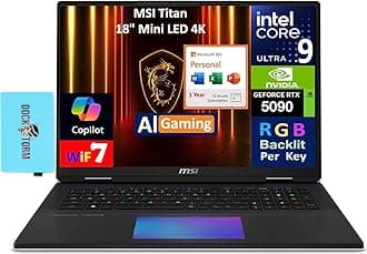 msi Titan AI Gaming Laptop 18" 120Hz Mini LED 4K Display (Intel Ultra 9-285HX, GeForce RTX 5090 24GB, 64GB DDR5, 2 x 8TB SSD, Win 11 Pro) w/MS 365 Personal, DKZ USB Port Expander