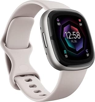 Fitbit Sense 2 Advanced Health and Fitness Smartwatch with Tools to Manage Stress and Sleep, ECG App, SpO2, 24/7 Heart Rate and GPS, Lunar White/Platinum, One Size (S & L Bands Included)