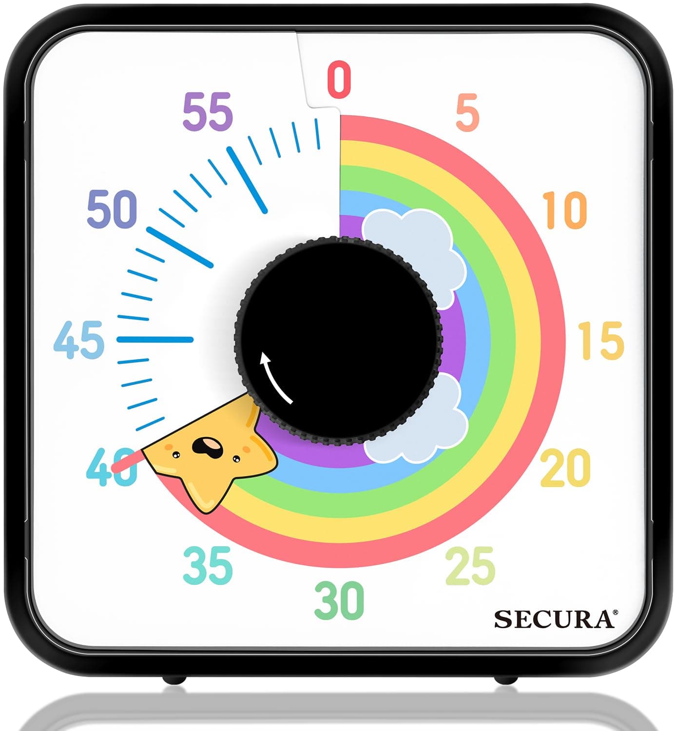 Secura 7.5 Inch Rainbow Visual Timer, 60 Minute Visual Oversize Countdown Timer for Kids and Adults, Durable Mechanical Time Management Tool （Black & Star）