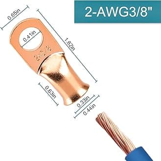HOUSUN Battery Cable Ends, 8PCS 2 Gauge Wire Connectors 3/8 Copper Wire Lugs, Bare Copper Eyelets with Heat Shrink Tubing