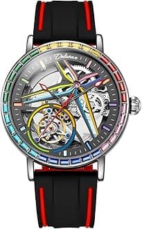 Men's Automatic Mechanical Watch Sports Style Double-Sided Hollow Design Luminous Pointer Stainless Steel Strap