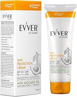 EVVER UV Guard Sunscreen SPF 50 Pa+++ | With Avocado Oil, Aloe Vera & Vitamin E | Broad Spectrum Sunscreen for Oily Skin, Dry Skin | for Women and Men | 100ml