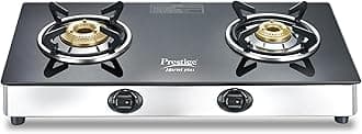 Marvel Plus Stainless Steel 2 Brass Burner Manual Glass Top Gas Stove, GTM 02 SS (Black)