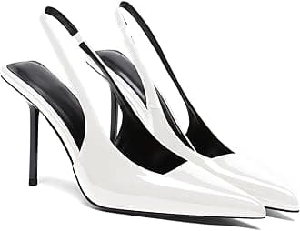 Women's Slingback Stiletto High Heels Pointed Toe Slip On Pumps Shoes Patent Leather Stretch Strap Backless Dress Heels