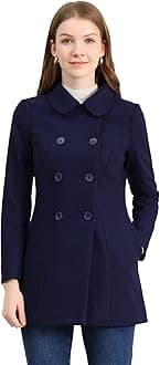 Allegra KWomen's Peter Pan Collar Double Breasted Winter Long Trench Pea Coat Navy Blue L