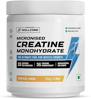 Well.core Pure Micronised Creatine Monohydrate Powder, Tropical Tango Flavor, 33 Servings, 122g/4.30oz