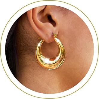 Chunky Gold Hoop Earrings for Women, 14k Gold Plated Thick Triple Hoop Earrings Hypoallergenic Trendy Chunky Gold Hoops Earrings Dainty Jewelry Gifts for Women