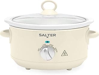 Salter Retro Cream 3.5L Slow Cooker – 3 Heat Settings & Keep Warm, Dishwasher Safe Ceramic Pot, Tempered Glass Lid, Cool Touch Handles, Family Cooking, Stews, Casseroles, Curries, 200W