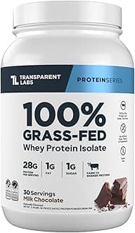 Transparent Labs Grass-Fed Whey Protein Isolate - Naturally Flavored, Gluten Free Whey Protein Powder with 28g of Protein per Serving & 9 Amino Acids - 30 Servings, Milk Chocolate