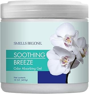 SMELLS BEGONE Air Freshener Odor Absorber Gel - Absorbs Odor from Bathrooms, Cars, Pet Areas, Boats and RVs - Made with Essential Oils - Soothing Breeze Scent - 15 Ounce