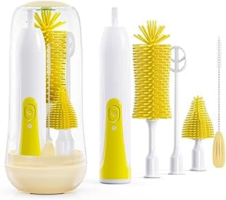 Festiva Electric Bottle Brush Cleaner - Baby Bottle Brush Set with Bottle Brush, Mixing Head, Nipple & Straw Brush, Baby Travel Essential, (Yellow)