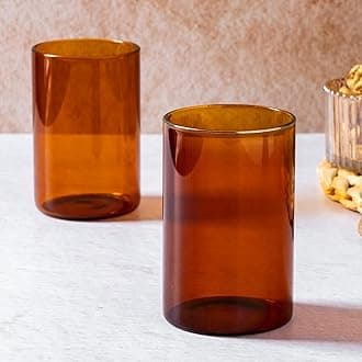 295ml 6pc Vision Drinking Glass Set with Silicone Base | Made in India Borosilicate Glass Tumbler for Water/Juice| Microwave & Dishwasher Safe for Dailyuse & Gifting (Amber)