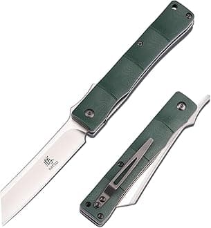 - Folding Pocket Knife with Clip D2 Steel Blade,Handmade Camping Knives for Men Liner Lock G10 Handle Anti-slip Bamboo Style,Japanese Sharp Edc Pocket Knife with Sheath Hiking higonokami