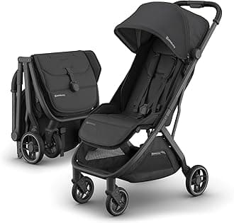 Minu V3 Travel Stroller | Lightweight + Compact Design | One-Hand Fold + Unfold | from Birth + Overhead Compatible | Jake (Charcoal/Carbon Frame/Black Leather)