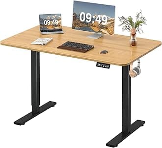 FurmaxElectric Height Adjustable Standing Desk Large 48 x 24 Inches Sit Stand up Desk Home Office Computer Desk Memory Preset with T-Shaped Metal Bracket, MapleThe Forest Stewardship Council