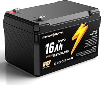 GOLDENMATE 12V 16Ah LiFePO4 Battery, IP67 Waterproof, 12V Lithium Battery w/ 5000+ Deep Cycles, Built-in BMS, Premium Lithium Iron Phosphate Cell, Ideal for Solar, Marine, Fishfinder, Off-grid camping