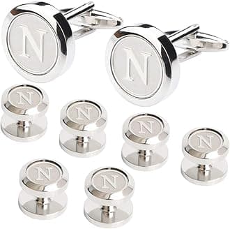 Dannyshi Men's Cufflinks and Studs Tuxedo Shirts Business Wedding Initials Alphabet A-Z Gift Set