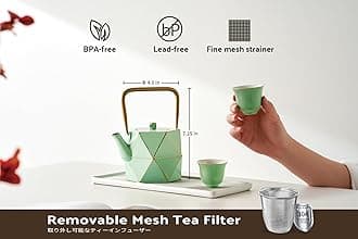 Toptier Japanese Cast Iron Teapot with Stainless Steel Tea Infuser, Diamond Design Coated with Full Enameled Interior, 30 oz (900 ml), Aqua