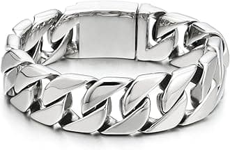 COOLSTEELANDBEYOND Masculine Mens Stainless Steel Large Curb Chain Link Bracelet, Wide: 2CM, Stainless Steel, not-applicable