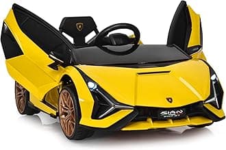 Kids 12V Licensed Lamborghini SIAN Ride On Car, Electric Vehicle for Toddler with Control Remote, Battery Powered Toy with Music, 2 Speeds, Suspension, LED Lights, Bluetooth (Yellow)