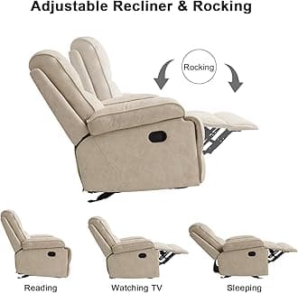 TEKAMON Glider Rocking Recliner Chair, Modern, Beige-white, Velvet fabric, Ergonomic Design, Adjustable Height, Recliner, Rocking, Living Room, Bedroom, Office, Studio, Appartement