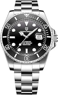 Men’s Watches Full Automatic Mechanical Wrist Watch for Men Stainless Steel Fashion Casual Business Dress Analogue Watch Man (Silver Black)