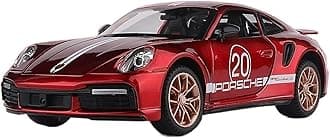 Alloy Metal Pull Back Die-cast Car 1:32 Porche Turbo 911 Diecast Metal Pullback Toy car with Openable Doors, Light Music Boys Gifts Toys for Kids(1/32 Porche Turbo_Red)