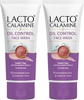 Lacto Calamine Daily Facewash with Kaolin Clay, Niacinamide and Vitamin E for Oily Skin | Controls Pimples, Blackheads and Whiteheads Paraben Free 100ml - Pack of 2