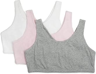 Girls' 3 Pack Cotton Built -Up Stretch Sports Bra in Everyday Colors