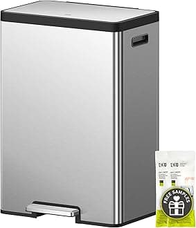 EKO EcoCasa II Dual Compartment Rectangular Kitchen Step Trash Can Recycler, (20L+20L), Brushed Stainless Steel Finish (EK9138MT-20L+20L)