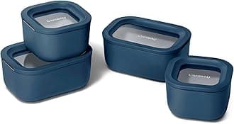 Mini Food Storage 9pc Set - Glass Storage Containers for Food - Non-Toxic Ceramic-Coated Glass - Air Release Technology - Compact & Stackable Design - Navy