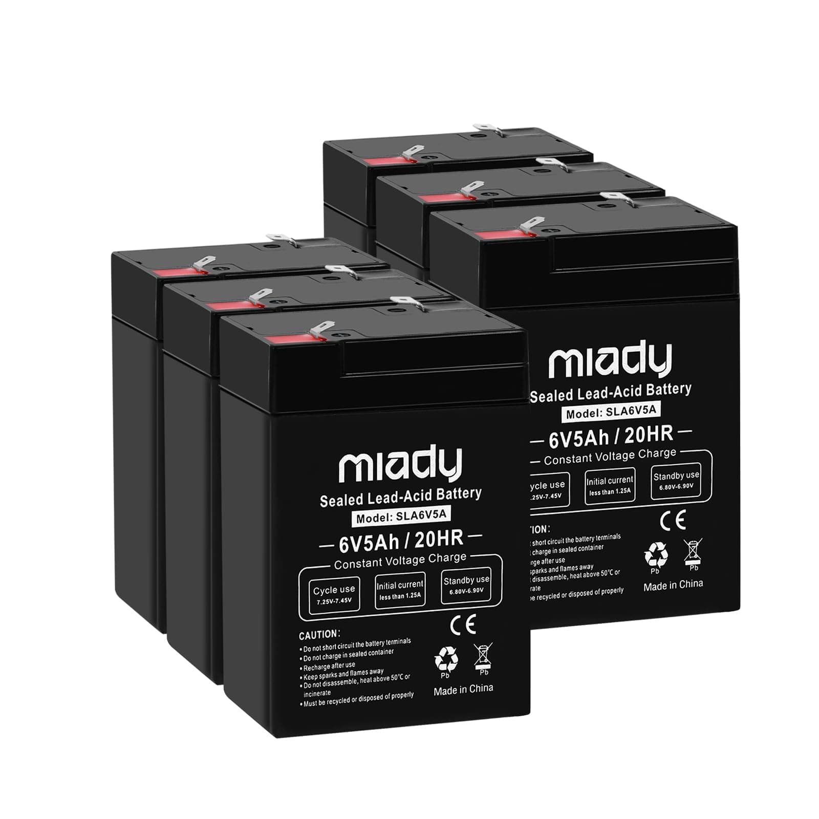 6V 5Ah Rechargeable Sealed Lead Acid Battery (6 Pack)