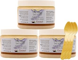 Sea Salt Scrub - Exfoliating Body Scrub with Wooden Spoon - Moisturizing Exfoliator for Hands, Foot, Bath, (12 Ounce (Pack of 3), Coconut)