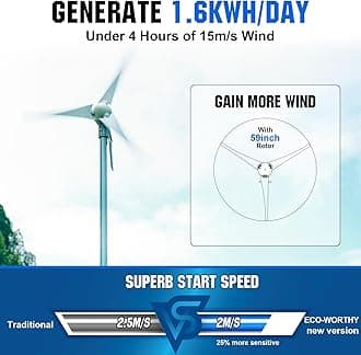 ECO-WORTHY 400W Wind Turbine Generator + 195W Monocrystalline Solar Panel for Off Grid 12 Volt Battery Charging