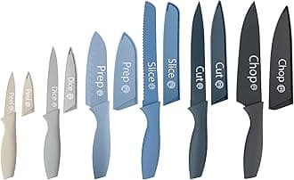 MasterChef Kitchen Knife Set with Covers, 6 Professional Chef Knives for Home Kitchens, Extra Sharp Cutting Stainless Steel Blades & Protective Sheaths, Soft-Touch Easy-Grip Handles, Nordic Blues