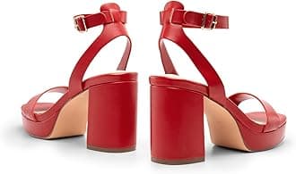 DREAM PAIRS Platform Heels for Women High Block Chunky Open Toe Ankle Strap Heels Fashion Wedding Party Evening Prom Dance Dress Pump Sandals Shoes,Size 6.5,RED-PU,SDHS2420W