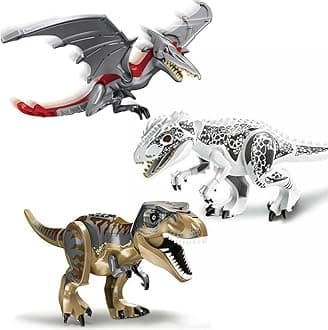 ZEMI 3PCS Indominus T Rex Blocks Toys,Large Dinosaur Figure,Realistic Dinosaur Toy Figures,Gift for Adults and Children（White Tyrannosaurus + Giant Rock Tyrannosaur + Mechanical Pterosaur）