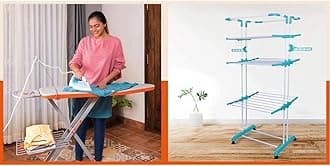 Bathla X-Pres Ace - Large Foldable Ironing Board for Home with Aluminised Ironing Surface (Silver) & Bathla Mobidry Giga - Extra-Large 4 Level Steel Modular Cloth Drying Stand for Home (Blue)