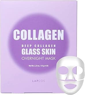 Lapcos, Deep Collagen Glass Skin Overnight Beauty Mask, 4 Sheets, 1.23 oz (35 g) Each