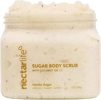 Nectar Life Exfoliating Sugar Scrub, Moisturizing Body Scrub with Coconut Oil & Shea Butter, Pre Shave Exfoliator (16 Ounce, Vanilla)
