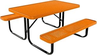 COATEDOUTDOORFURNITURE Heavy-Duty Portable Outdoor Kids Table, Punched Steel Kids Picnic Table, Commercial-Grade Picnic Table, Made in America (4ft Rectangular, Childrens, Orange)
