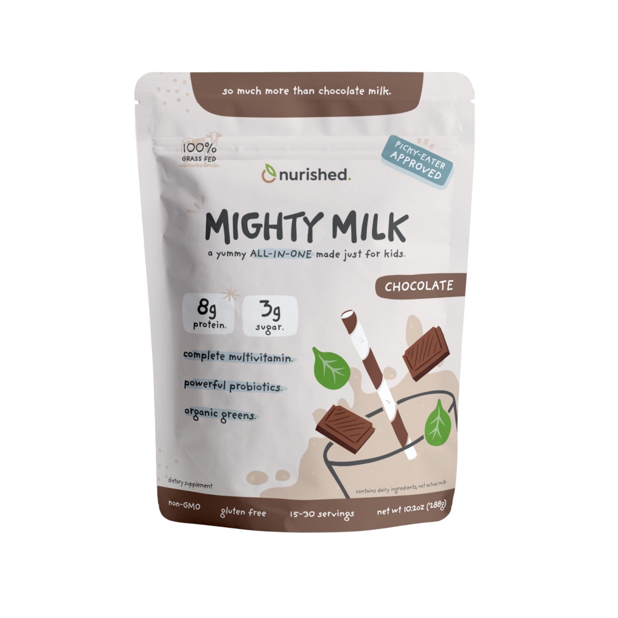 Mighty Chocolate Milk - Kids Daily Protein Powder Boosted with 2 Billion Probiotics and Organic Spinach Leaves - Natural Flavors Colors and Sweeteners - 15-30 Servings