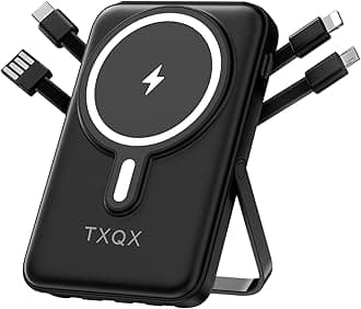 Wireless Portable Charger 10000mAh,Magnetic Power Bank with Built-in Cables LED Display,22.5W PD Fast Charging for Magsafe Battery Pack Compatible with iPhone 17/16/15/14/13/12/Pro/Pro Max