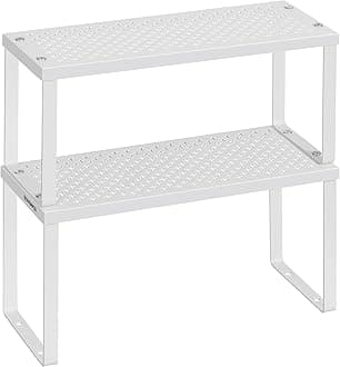 SONGMICS Spice Racks, Set of 2 Metal Cabinet Shelf Organizers, Countertop Organizers, Shelf Risers, Stackable, Expandable, White UKCS003W01